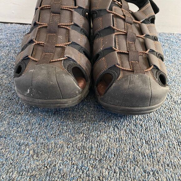 Skechers men 11 extra wide fit slip on sandals w/adjustable back strap brown - Picture 8 of 9